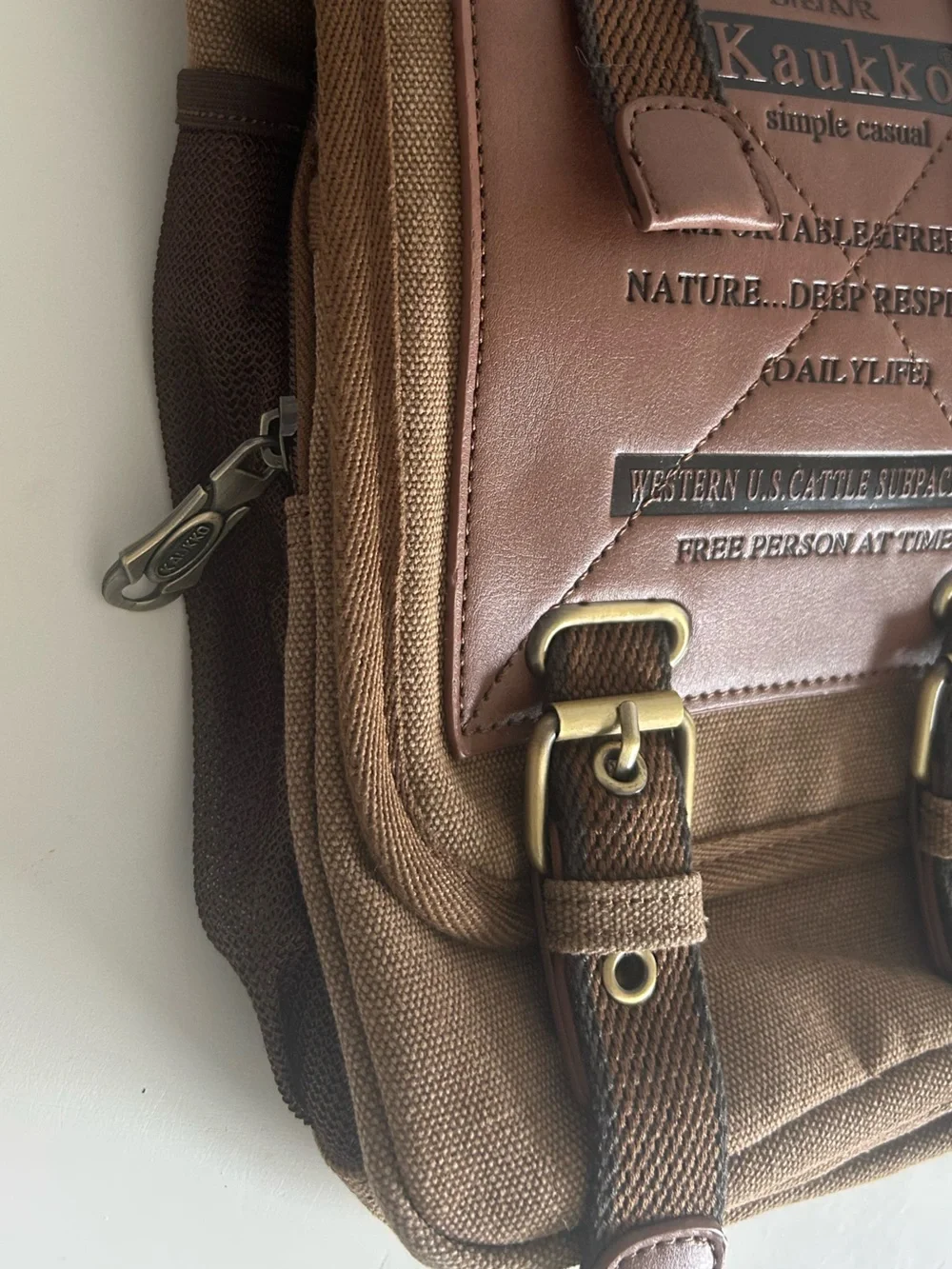Kaukko Brown Canvas Casual Shoulder Sling Messenger Bag Western Cattle